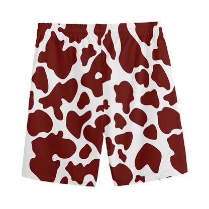 Chocolate Brown And White Cow Print Men's Sports Shorts