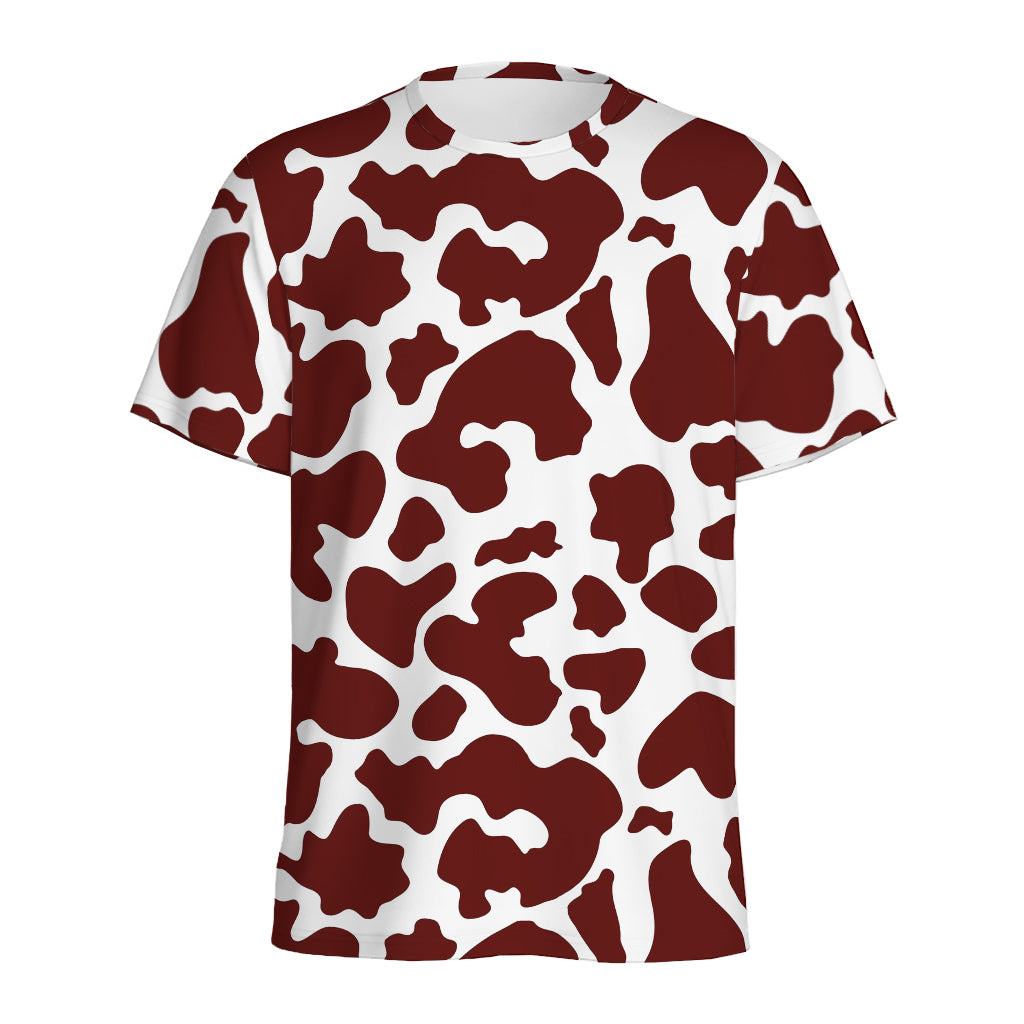 Chocolate Brown And White Cow Print Men's Sports T-Shirt