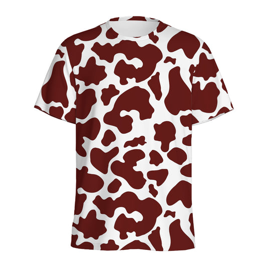 Chocolate Brown And White Cow Print Men's Sports T-Shirt