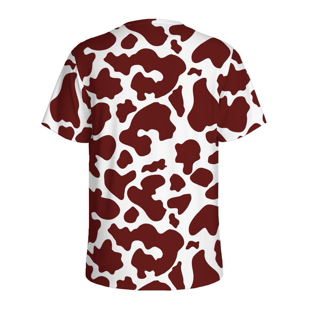 Chocolate Brown And White Cow Print Men's Sports T-Shirt
