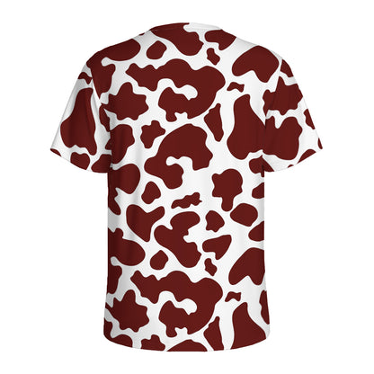 Chocolate Brown And White Cow Print Men's Sports T-Shirt