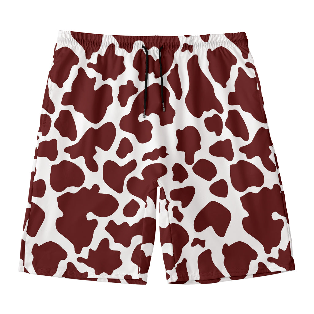 Chocolate Brown And White Cow Print Men's Swim Trunks