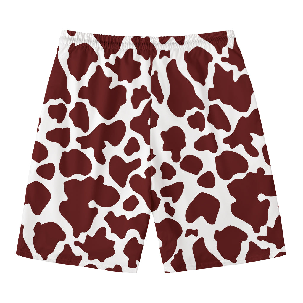 Chocolate Brown And White Cow Print Men's Swim Trunks