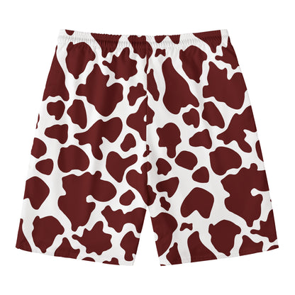 Chocolate Brown And White Cow Print Men's Swim Trunks