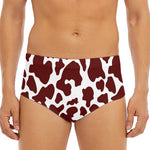 Chocolate Brown And White Cow Print Men's Triangle Swim Briefs