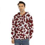 Chocolate Brown And White Cow Print Men's Velvet Pullover Hoodie