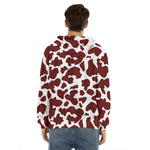 Chocolate Brown And White Cow Print Men's Velvet Pullover Hoodie