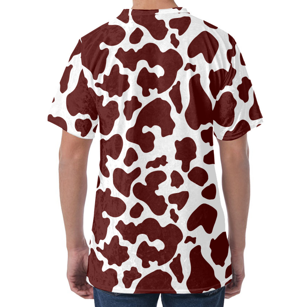 Chocolate Brown And White Cow Print Men's Velvet T-Shirt