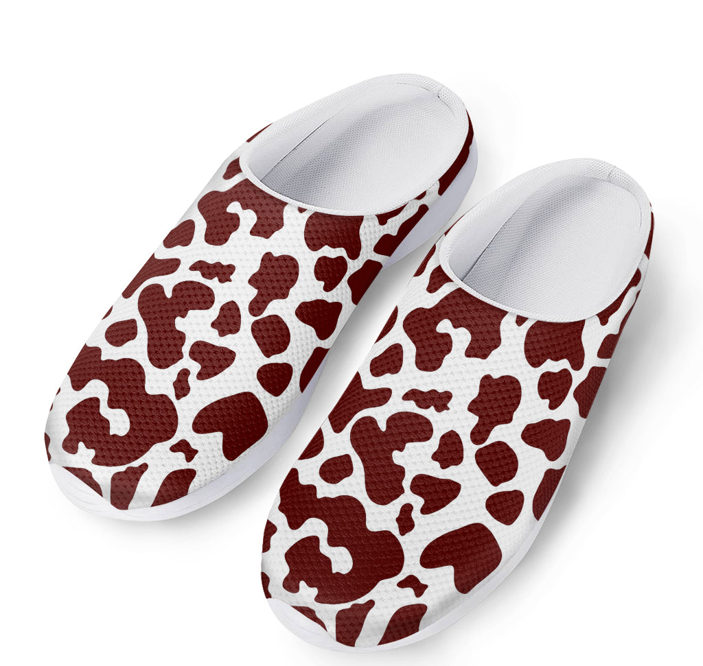 Chocolate Brown And White Cow Print Mesh Casual Shoes