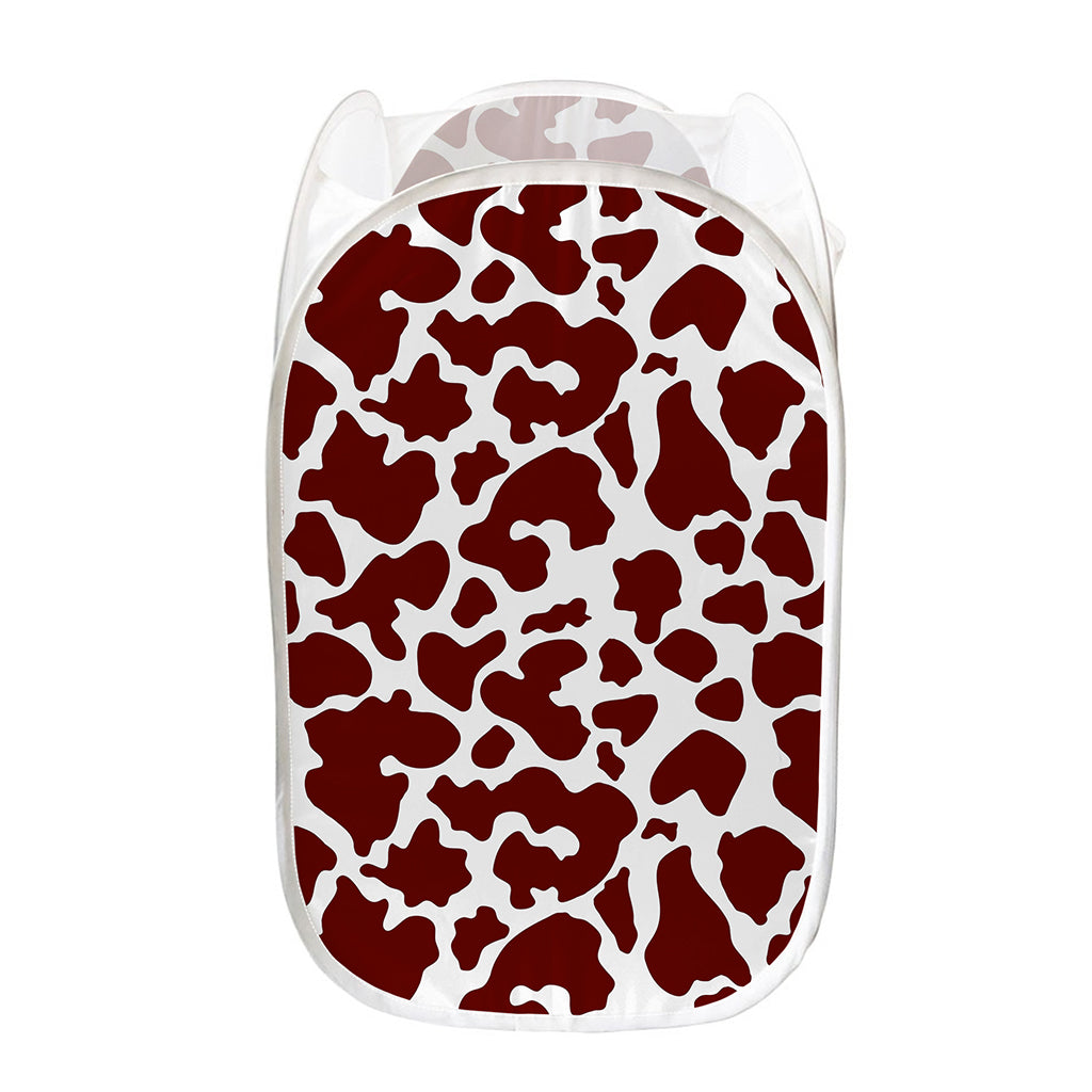 Chocolate Brown And White Cow Print Mesh Laundry Hamper