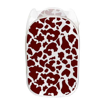 Chocolate Brown And White Cow Print Mesh Laundry Hamper