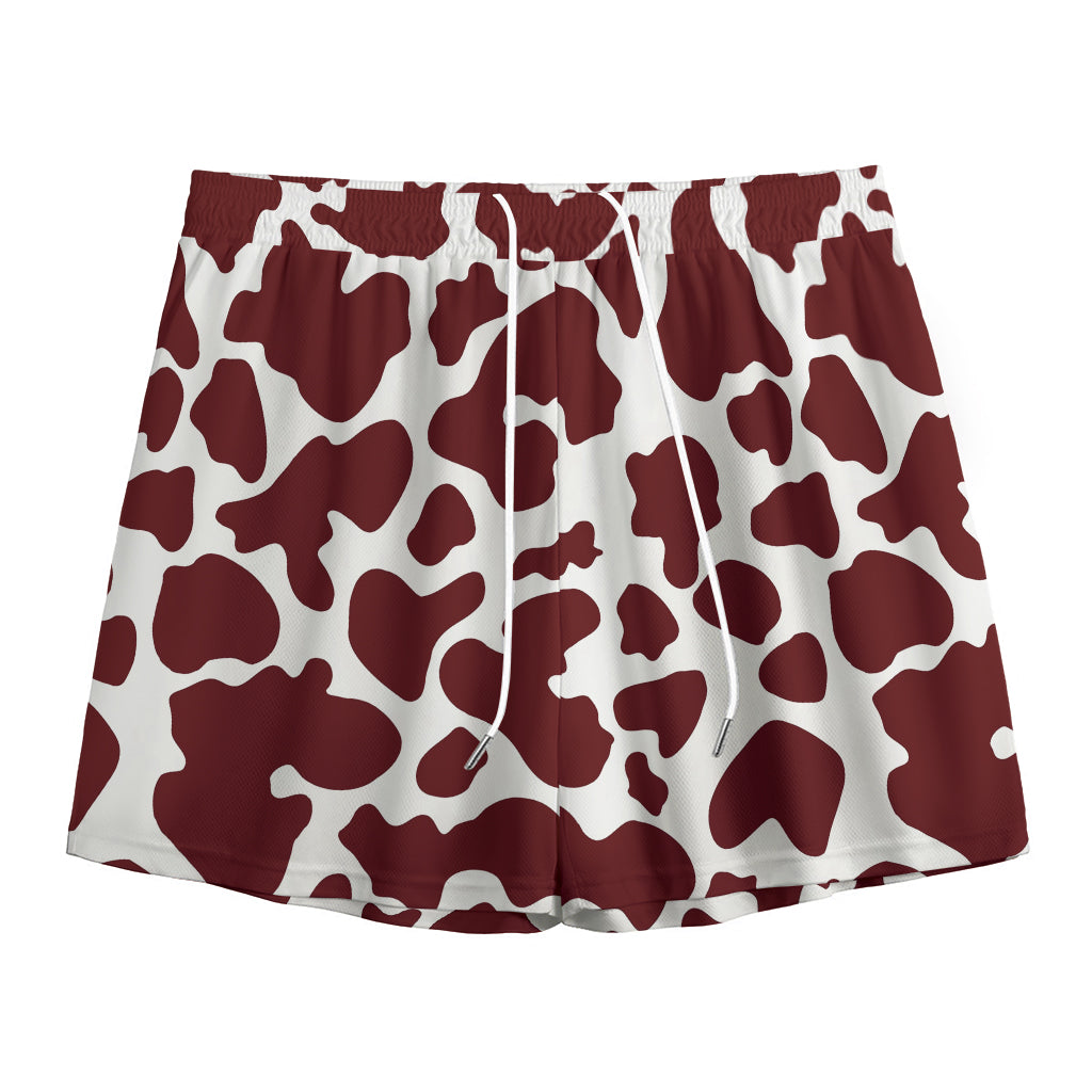 Chocolate Brown And White Cow Print Mesh Shorts