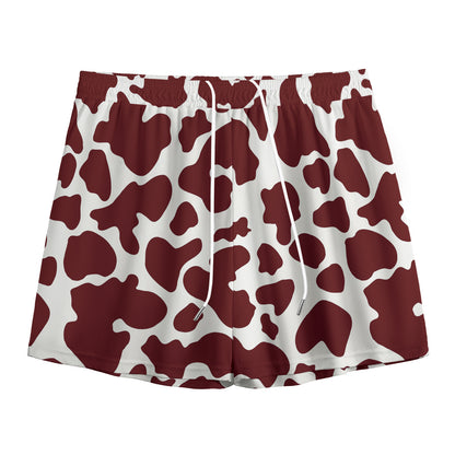 Chocolate Brown And White Cow Print Mesh Shorts