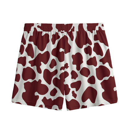 Chocolate Brown And White Cow Print Mesh Shorts