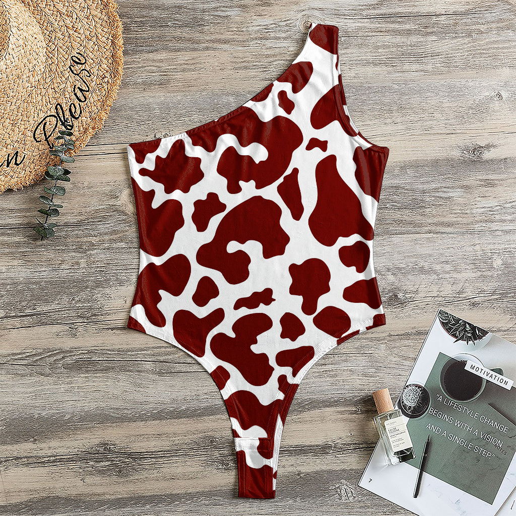 Chocolate Brown And White Cow Print One Shoulder Bodysuit