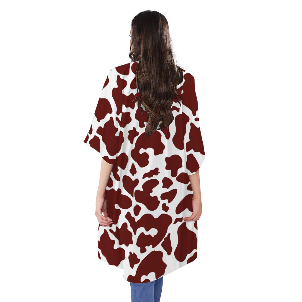 Chocolate Brown And White Cow Print Open Front Beach Cover Up