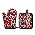 Chocolate Brown And White Cow Print Oven Mitt And Pot Holder Set