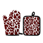 Chocolate Brown And White Cow Print Oven Mitt And Pot Holder Set