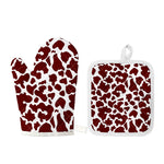 Chocolate Brown And White Cow Print Oven Mitt And Pot Holder Set