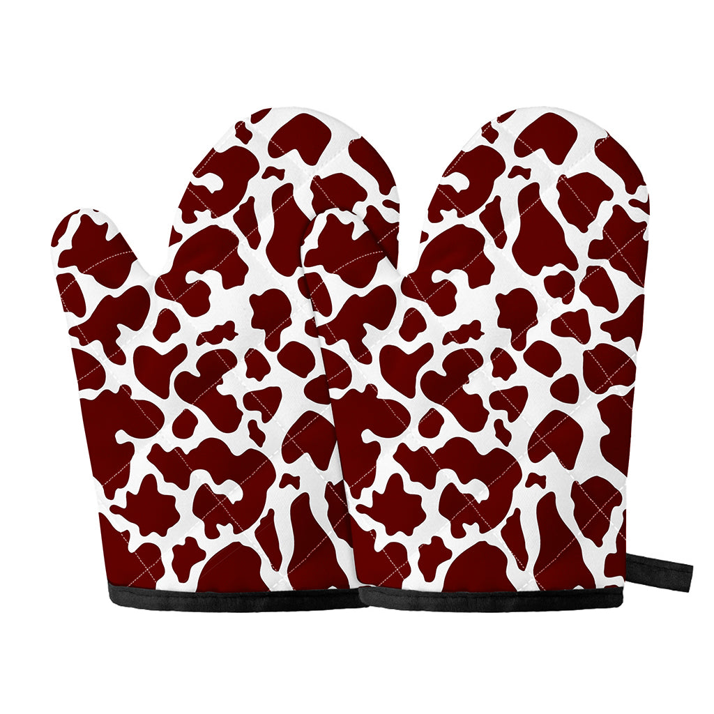 Chocolate Brown And White Cow Print Oven Mitts