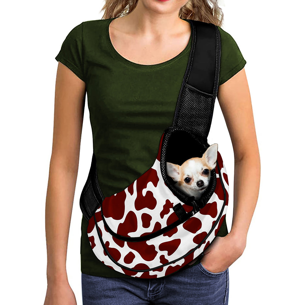 Chocolate Brown And White Cow Print Pet Sling Carrier