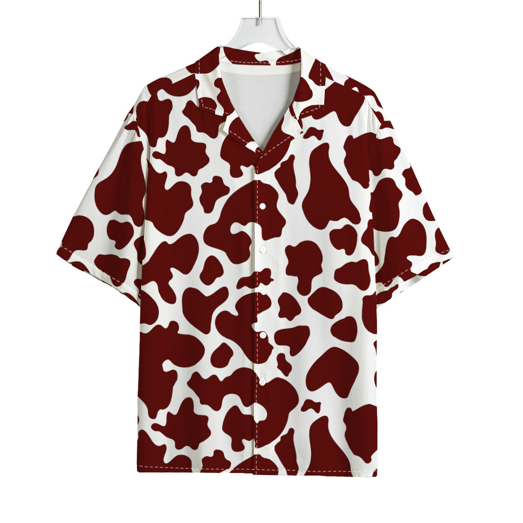Chocolate Brown And White Cow Print Rayon Hawaiian Shirt