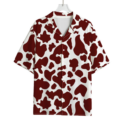 Chocolate Brown And White Cow Print Rayon Hawaiian Shirt