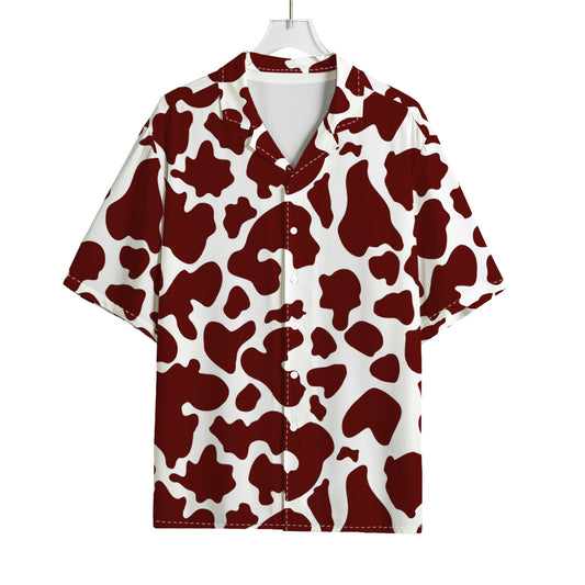 Chocolate Brown And White Cow Print Rayon Hawaiian Shirt