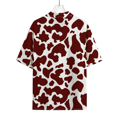 Chocolate Brown And White Cow Print Rayon Hawaiian Shirt