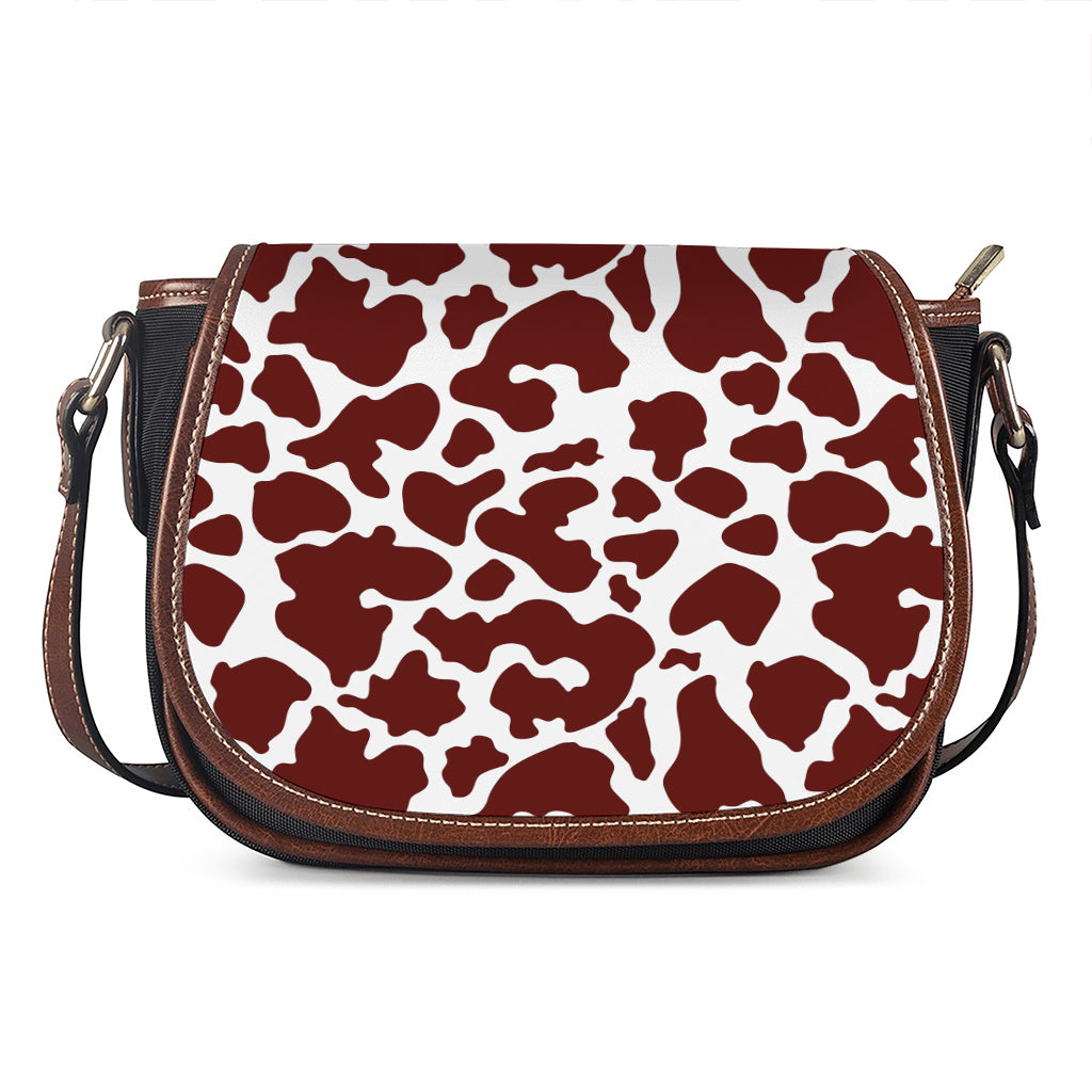 Chocolate Brown And White Cow Print Saddle Bag