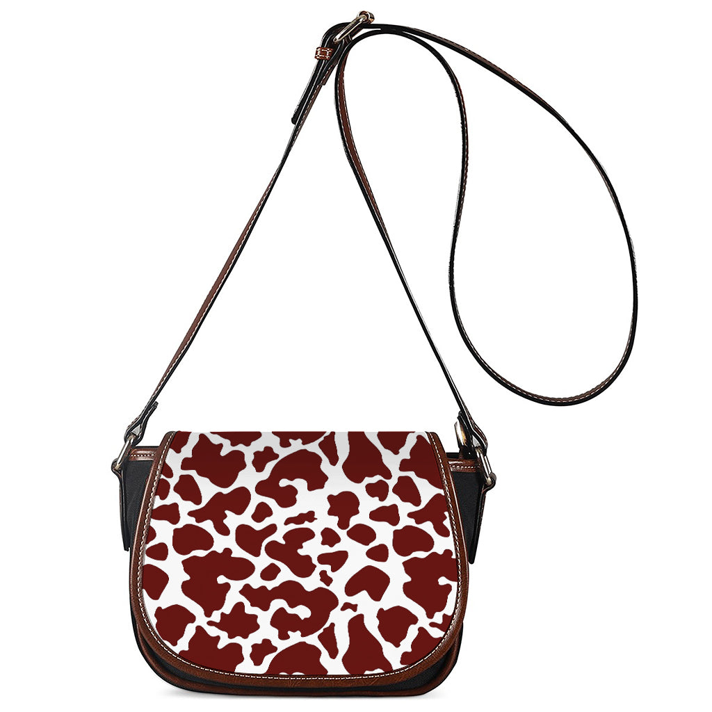 Chocolate Brown And White Cow Print Saddle Bag