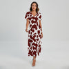 Chocolate Brown And White Cow Print Short Sleeve Maxi Dress