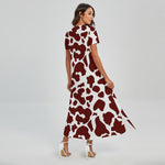 Chocolate Brown And White Cow Print Short Sleeve Maxi Dress