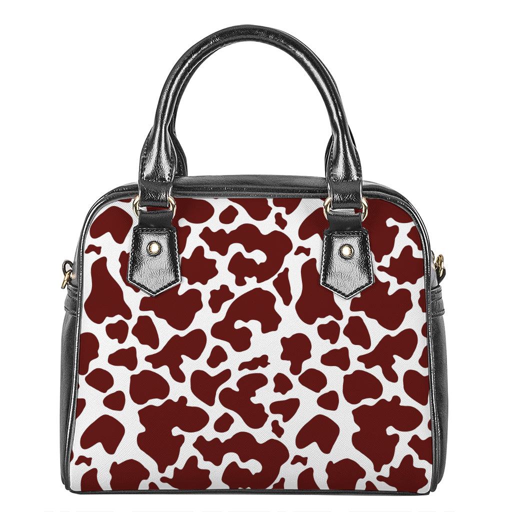 Chocolate Brown And White Cow Print Shoulder Handbag