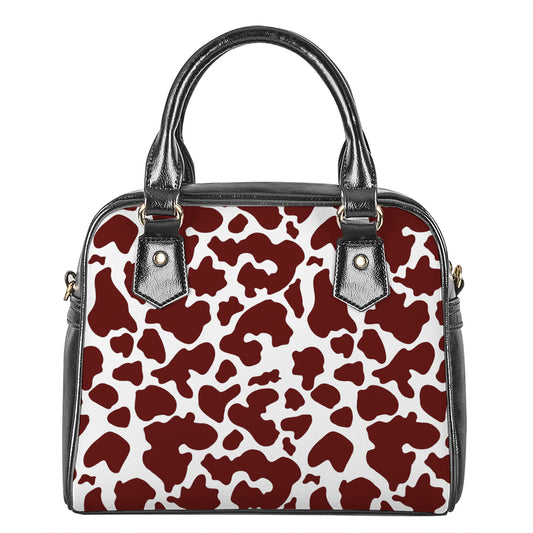 Chocolate Brown And White Cow Print Shoulder Handbag