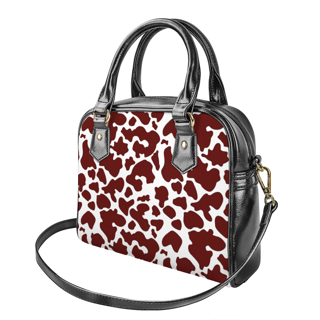 Chocolate Brown And White Cow Print Shoulder Handbag