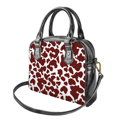 Chocolate Brown And White Cow Print Shoulder Handbag