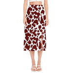 Chocolate Brown And White Cow Print Side Slit Midi Skirt