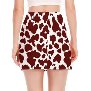 Chocolate Brown And White Cow Print Side Slit Mini Skirt