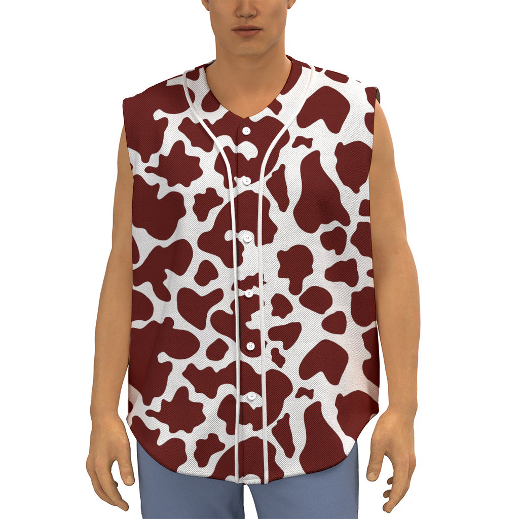 Chocolate Brown And White Cow Print Sleeveless Baseball Jersey