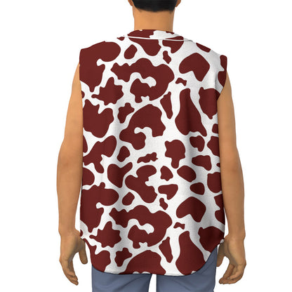Chocolate Brown And White Cow Print Sleeveless Baseball Jersey