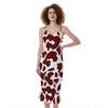 Chocolate Brown And White Cow Print Slim Fit Midi Cami Dress