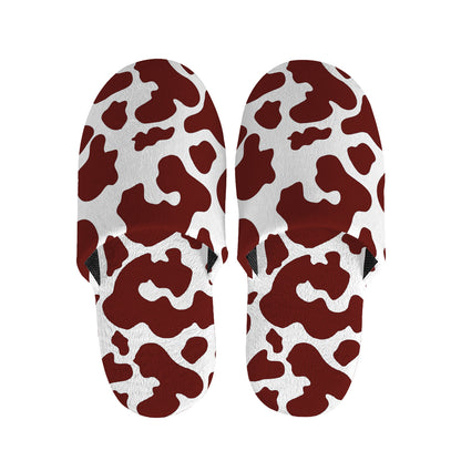 Chocolate Brown And White Cow Print Slippers