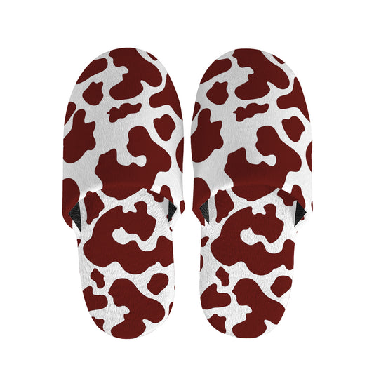 Chocolate Brown And White Cow Print Slippers