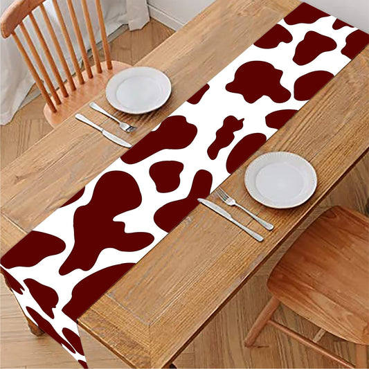 Chocolate Brown And White Cow Print Table Runner