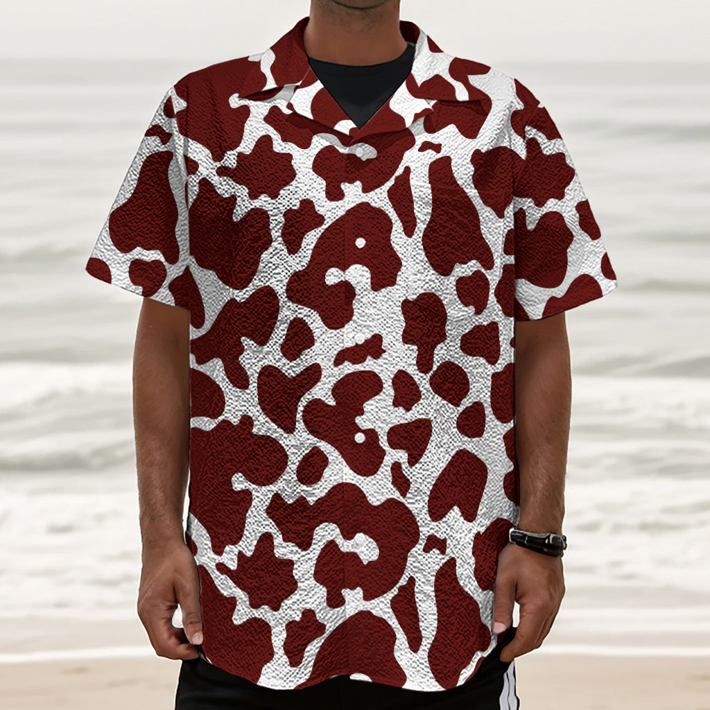 Chocolate Brown And White Cow Print Textured Short Sleeve Shirt