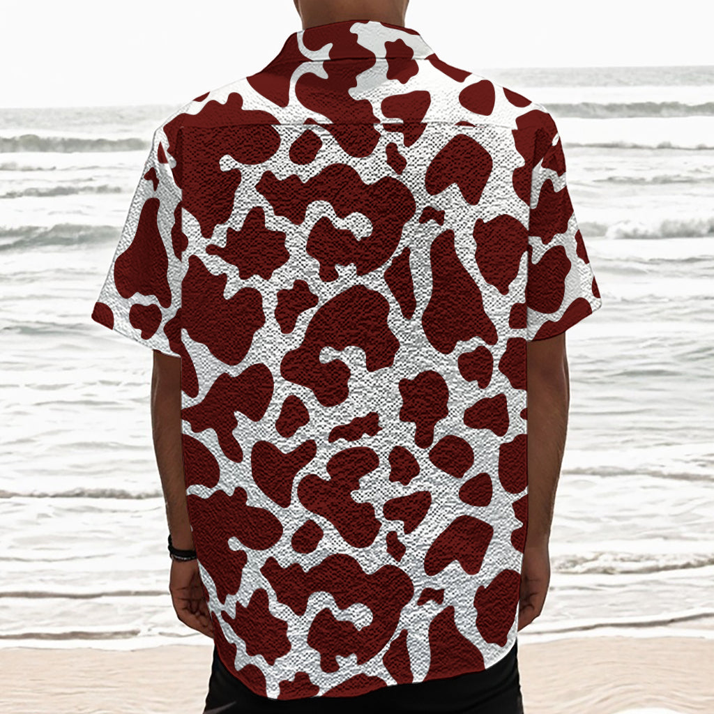 Chocolate Brown And White Cow Print Textured Short Sleeve Shirt