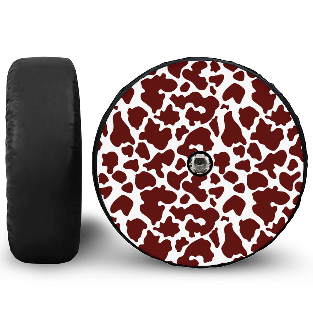 Chocolate Brown And White Cow Print Tire Cover With Camera Hole