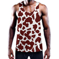 Chocolate Brown And White Cow Print Men's Workout Tank Top