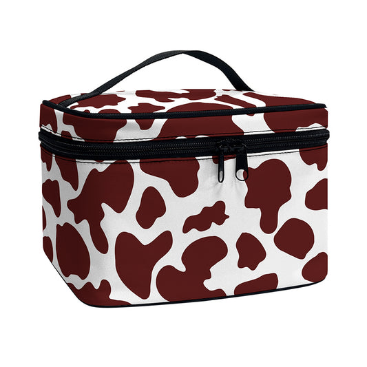 Chocolate Brown And White Cow Print Travel Makeup Bag